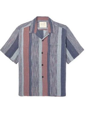 Kardo Handwoven Men’s Embroidered Striped Cotton Camp Shirt